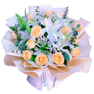 广元16朵香槟玫瑰2支百合，爱的温暖和幸福