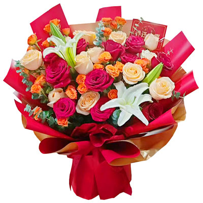 广元19朵玫瑰百合,爱情永不凋零
